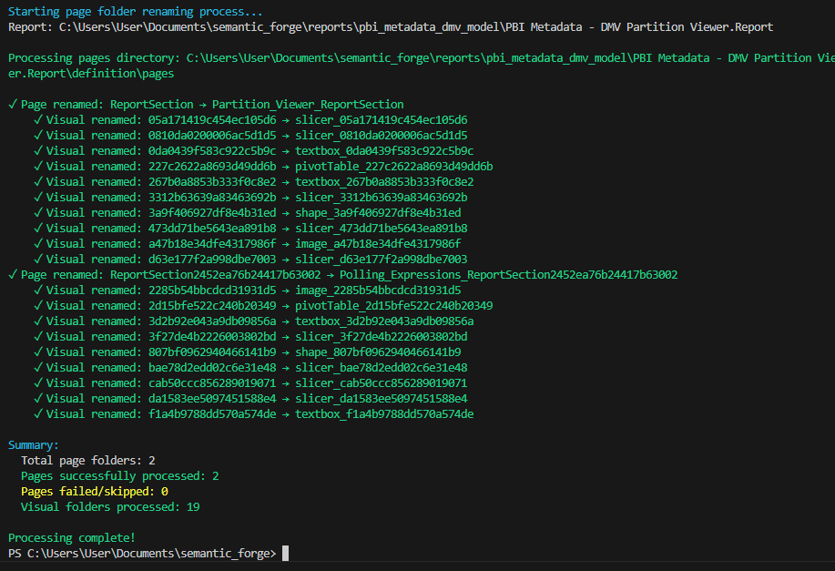 Terminal output after running the script
